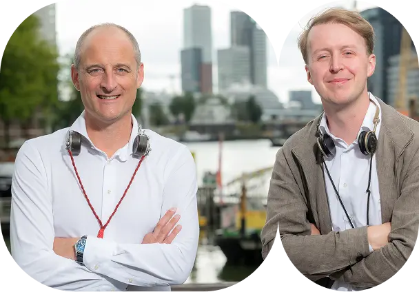 Modern marconists wearing vintage headphones